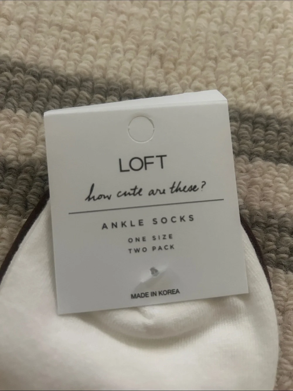 LOFT White Anklet Socks with Brown Trim and Cocktail Embroidery